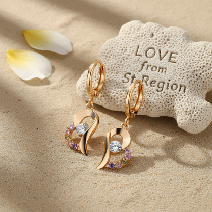 Colored Cubic Zirconia & Goldtone Heart Drop Earrings