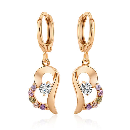 Colored Cubic Zirconia & Goldtone Heart Drop Earrings