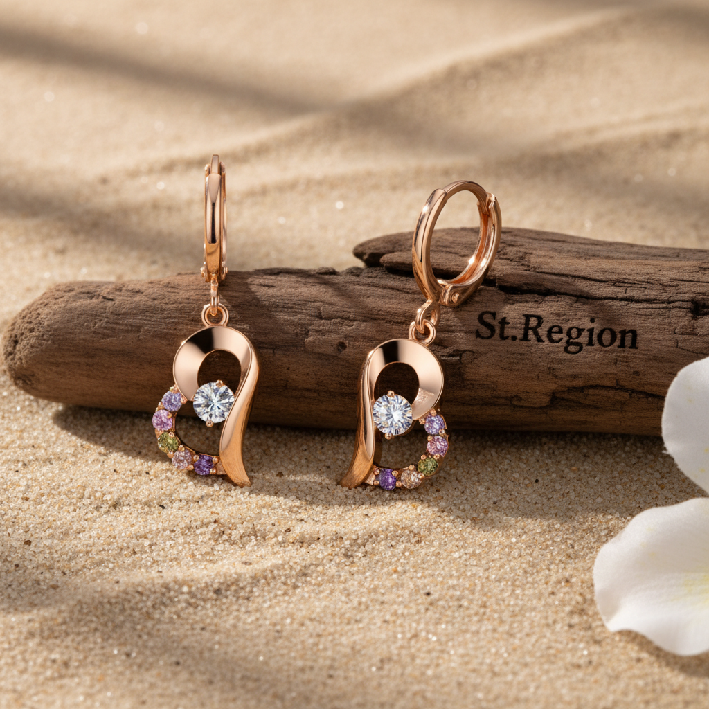 Colored Cubic Zirconia & Goldtone Heart Drop Earrings