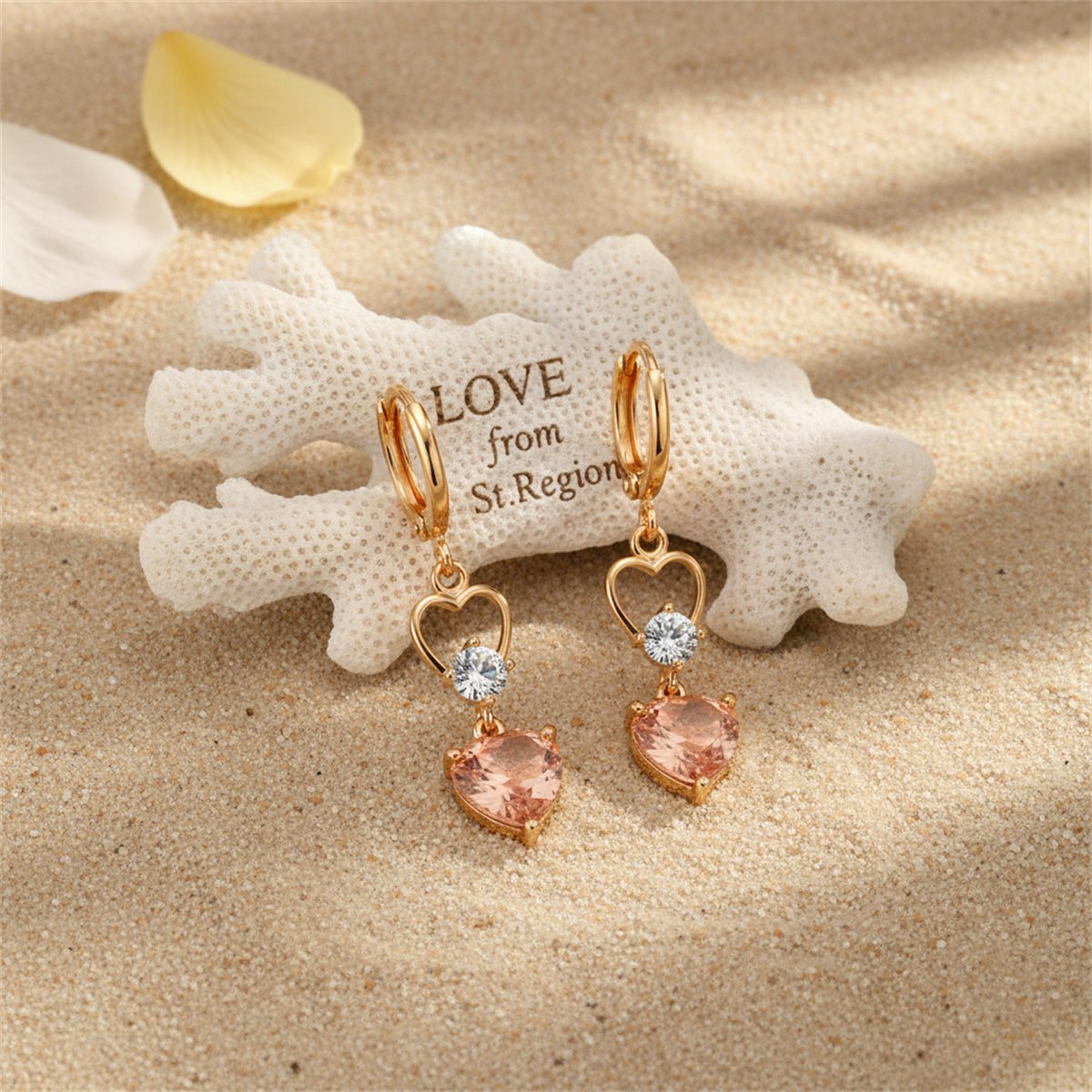 Champagne Crystal & Cubic Zirconia Goldtone Heart Dangle Earring