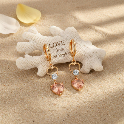 Champagne Crystal & Cubic Zirconia Goldtone Heart Dangle Earring