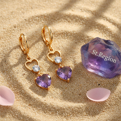 Purple Crystal & Cubic Zirconia Goldtone Heart Dangle Earring