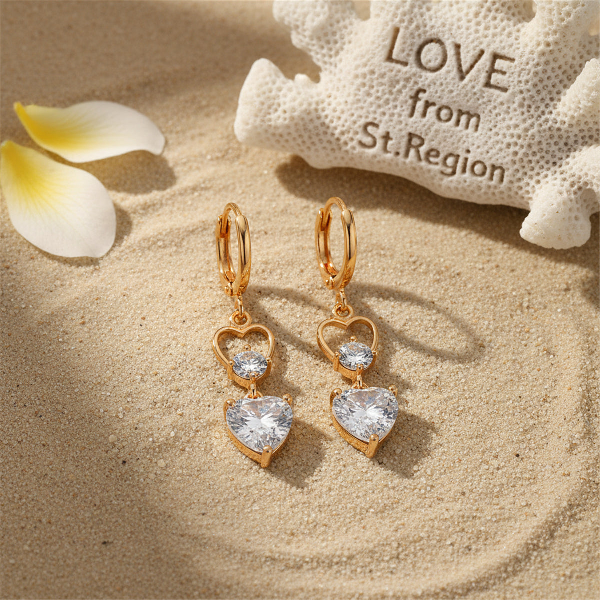 Crystal & Cubic Zirconia Goldtone Heart Dangle Earring