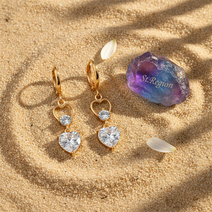 Crystal & Cubic Zirconia Goldtone Heart Dangle Earring