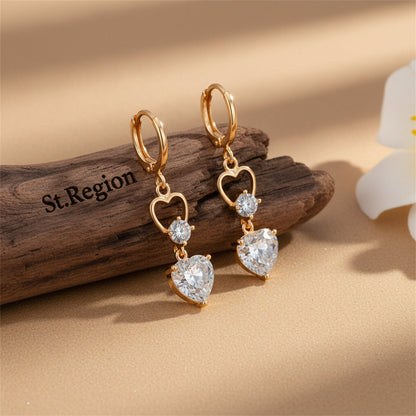 Crystal & Cubic Zirconia Goldtone Heart Dangle Earring