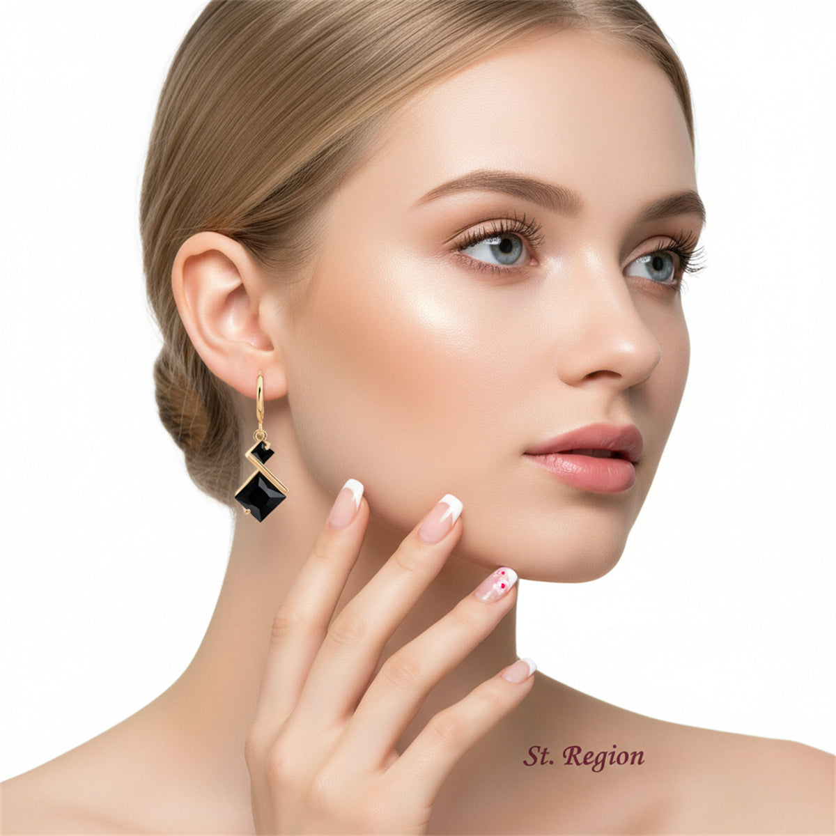 Black Crystal & Goldtone Princess-Cut Drop Earrings