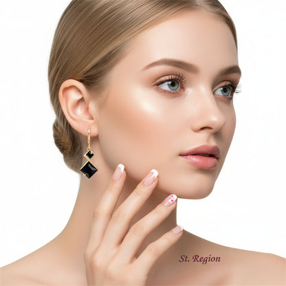 Black Crystal & Goldtone Princess-Cut Drop Earrings