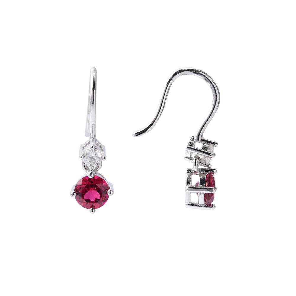 Lab Grown Ruby Round Dangle Drop Earrings