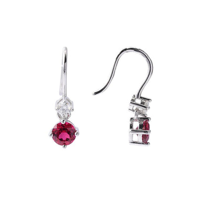 Lab Grown Ruby Round Dangle Drop Earrings