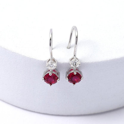 Lab Grown Ruby Round Dangle Drop Earrings