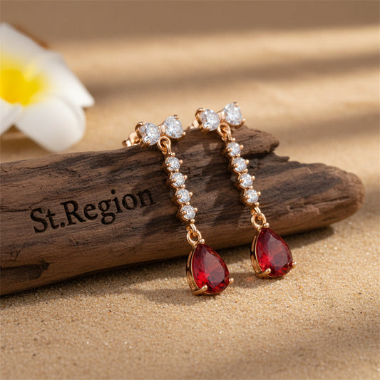 Red Crystal & Cubic Zirconia Bow Drop Earrings
