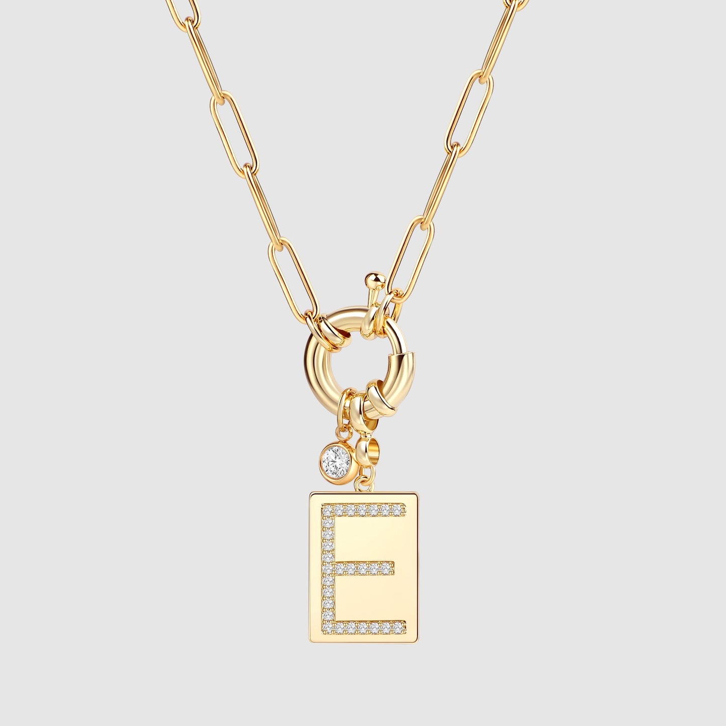 Mint & Lily Pave Initial Pendant Necklace with Paperclip Chain