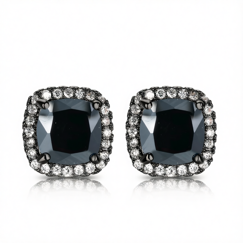 Black Princess Crystal & Blacktone Halo Stud Earrings