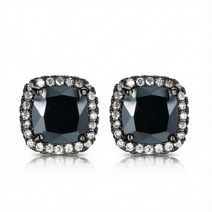 Black Princess Crystal & Blacktone Halo Stud Earrings
