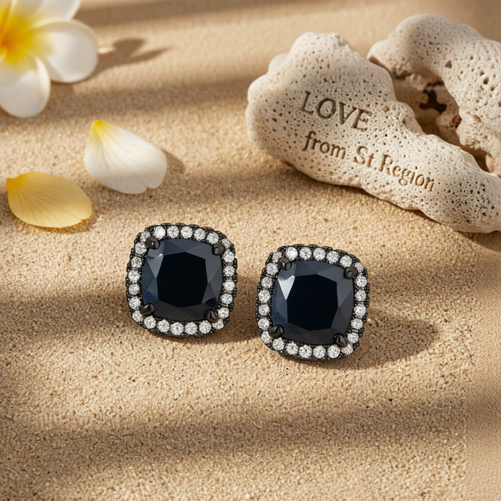 Black Princess Crystal & Blacktone Halo Stud Earrings