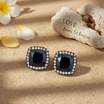 Black Princess Crystal & Blacktone Halo Stud Earrings