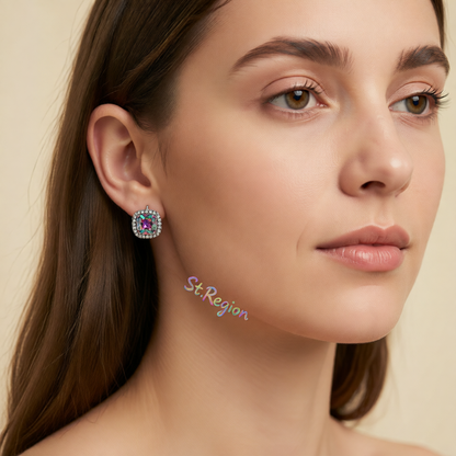Purple Princess Crystal & Blacktone Halo Stud Earrings