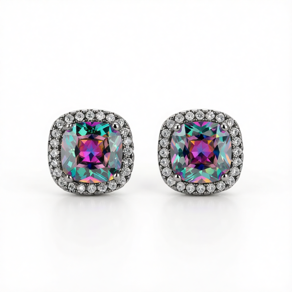 Purple Princess Crystal & Blacktone Halo Stud Earrings