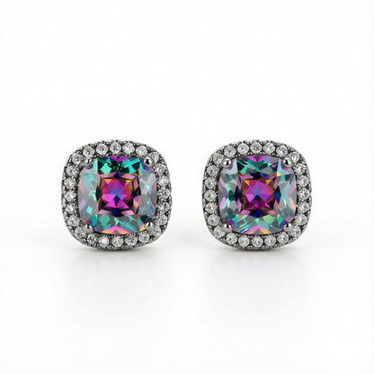 Purple Princess Crystal & Blacktone Halo Stud Earrings