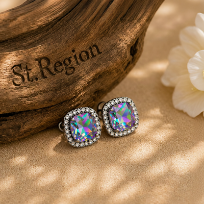 Purple Princess Crystal & Blacktone Halo Stud Earrings