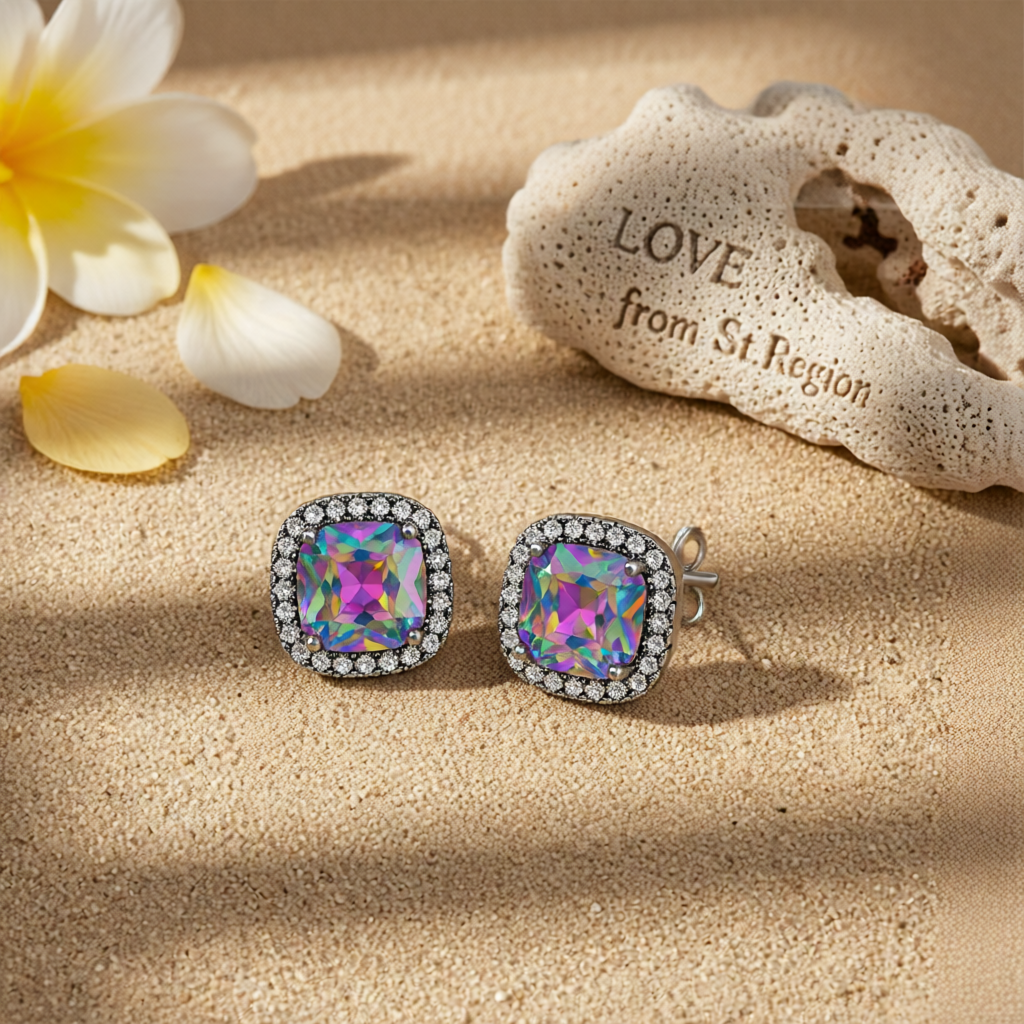 Purple Princess Crystal & Blacktone Halo Stud Earrings