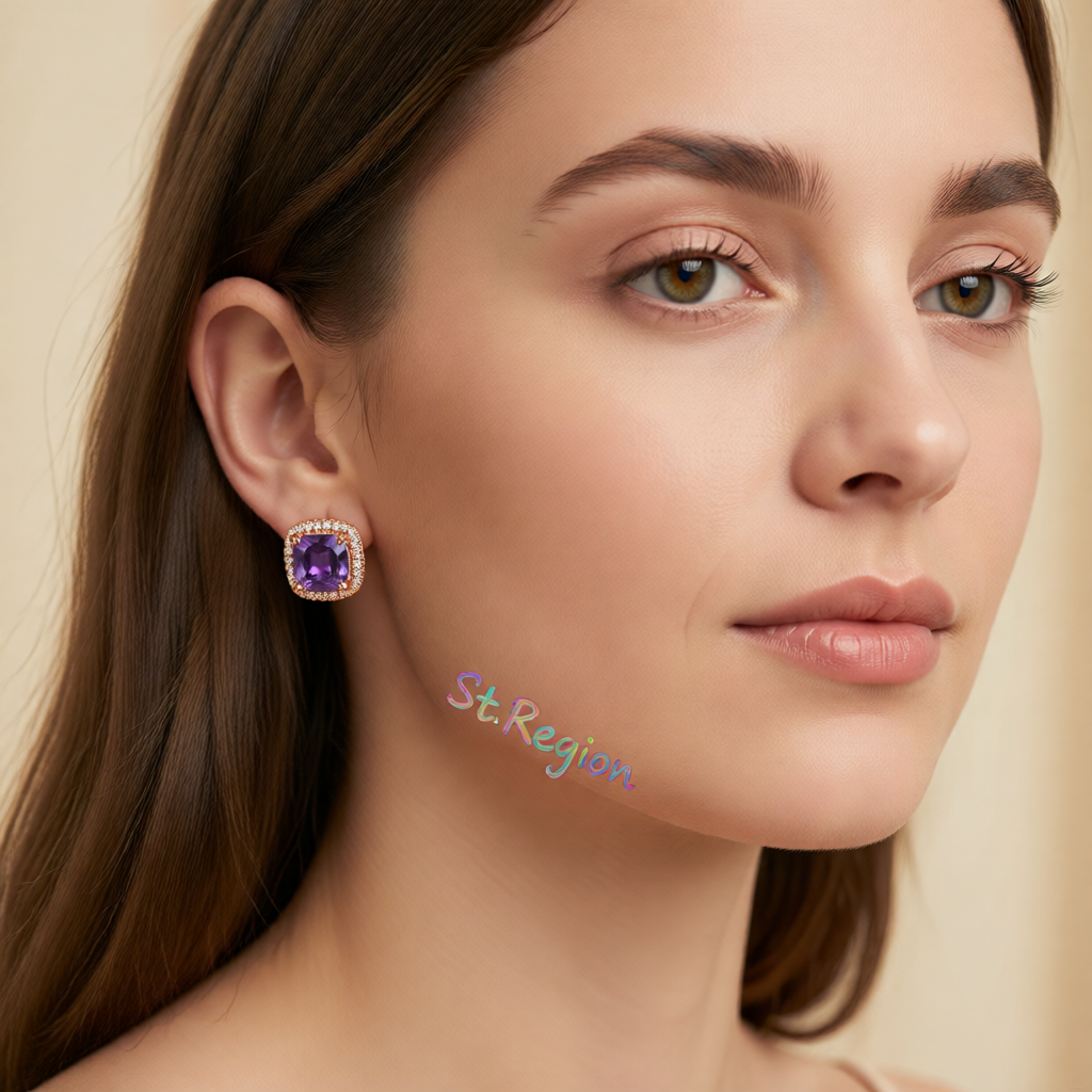 Purple Princess Crystal & Rose Goldtone Halo Stud Earrings