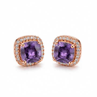 Purple Princess Crystal & Rose Goldtone Halo Stud Earrings