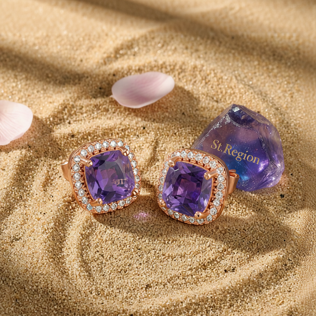 Purple Princess Crystal & Rose Goldtone Halo Stud Earrings