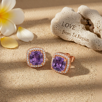 Purple Princess Crystal & Rose Goldtone Halo Stud Earrings