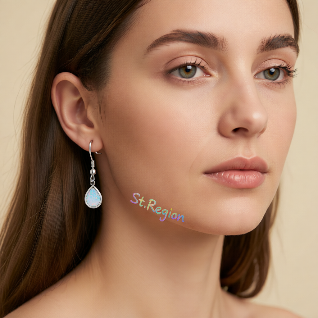 White Opal & Silvertone Teardrop Earrings