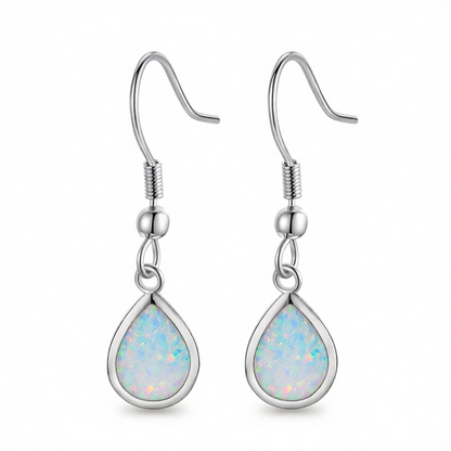 White Opal & Silvertone Teardrop Earrings