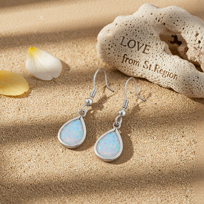 White Opal & Silvertone Teardrop Earrings