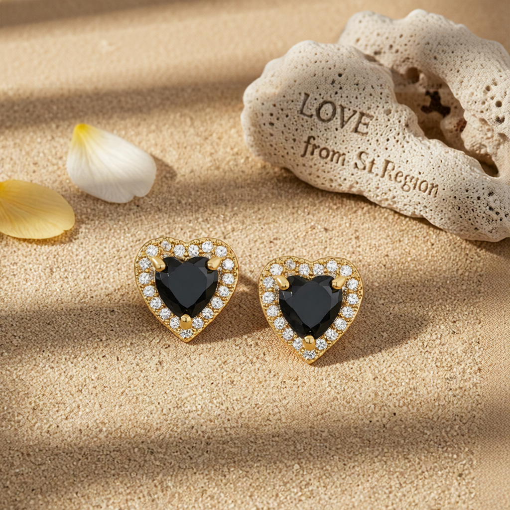 Black Crystal & Cubic Zirconia Goldtone Halo Heart Stud Earrings
