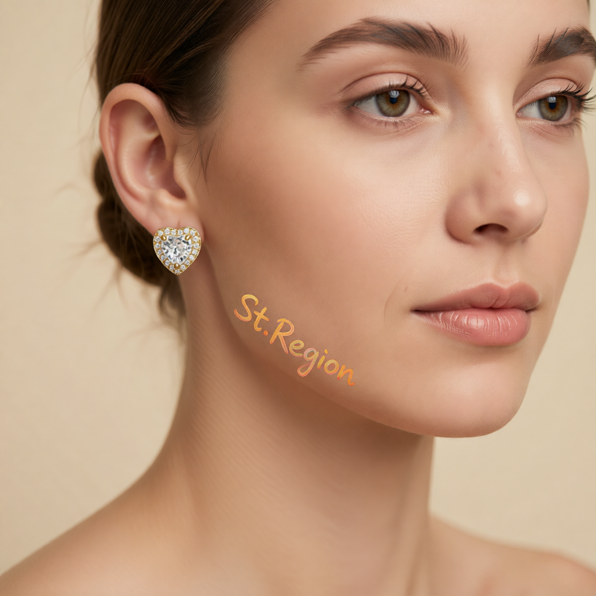 Clear Crystal & Cubic Zirconia Goldtone Halo Heart Stud Earrings