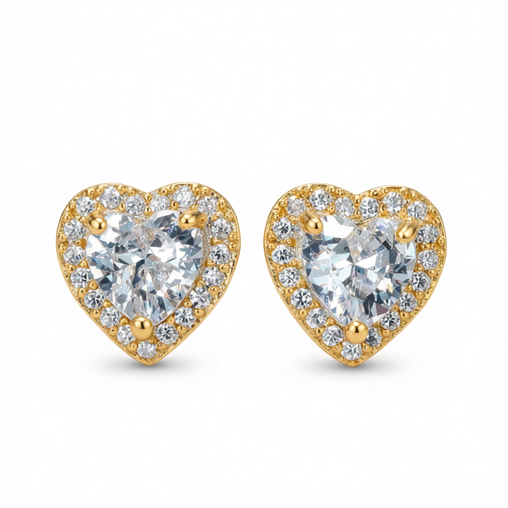 Clear Crystal & Cubic Zirconia Goldtone Halo Heart Stud Earrings