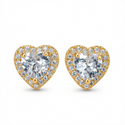 Clear Crystal & Cubic Zirconia Goldtone Halo Heart Stud Earrings