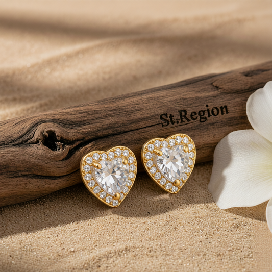 Clear Crystal & Cubic Zirconia Goldtone Halo Heart Stud Earrings