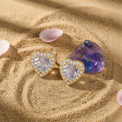 Clear Crystal & Cubic Zirconia Goldtone Halo Heart Stud Earrings