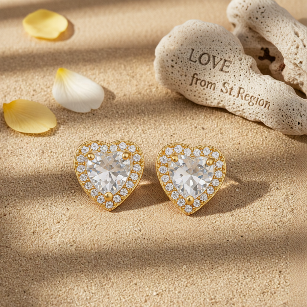 Clear Crystal & Cubic Zirconia Goldtone Halo Heart Stud Earrings