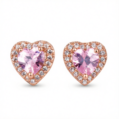 Clear Crystal & Cubic Zirconia Rose Goldtone Halo Heart Stud Earrings