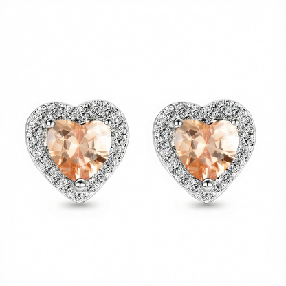Champagne Crystal & Cubic Zirconia Silvertone Halo Heart Stud Earrings