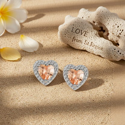 Champagne Crystal & Cubic Zirconia Silvertone Halo Heart Stud Earrings