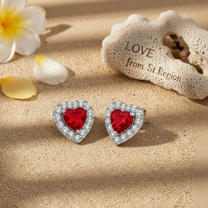 Red Crystal & Cubic Zirconia Silvertone Halo Heart Stud Earrings