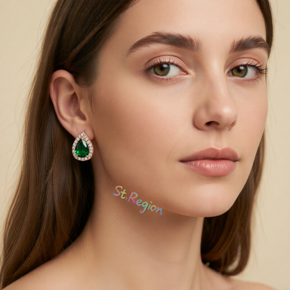 Green Crystal & Cubic Zirconia Rose Goldtone Halo Teardrop Stud Earrings