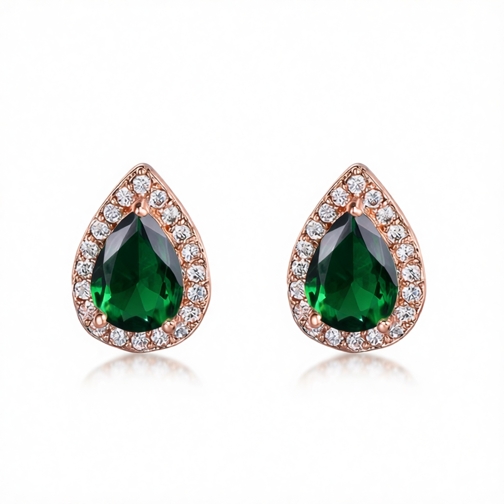 Green Crystal & Cubic Zirconia Rose Goldtone Halo Teardrop Stud Earrings