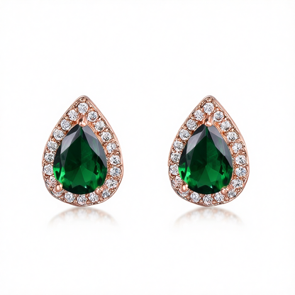 Green Crystal & Cubic Zirconia Rose Goldtone Halo Teardrop Stud Earrings