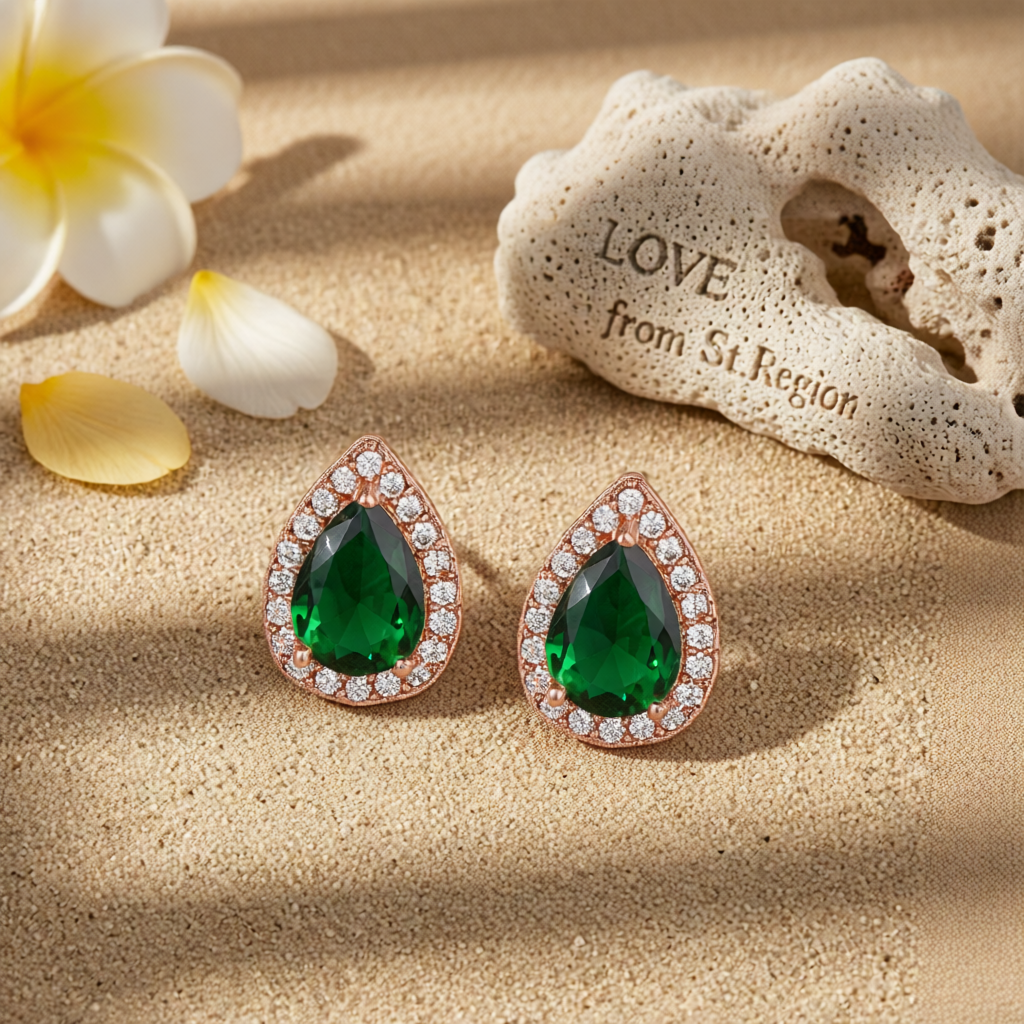 Green Crystal & Cubic Zirconia Rose Goldtone Halo Teardrop Stud Earrings