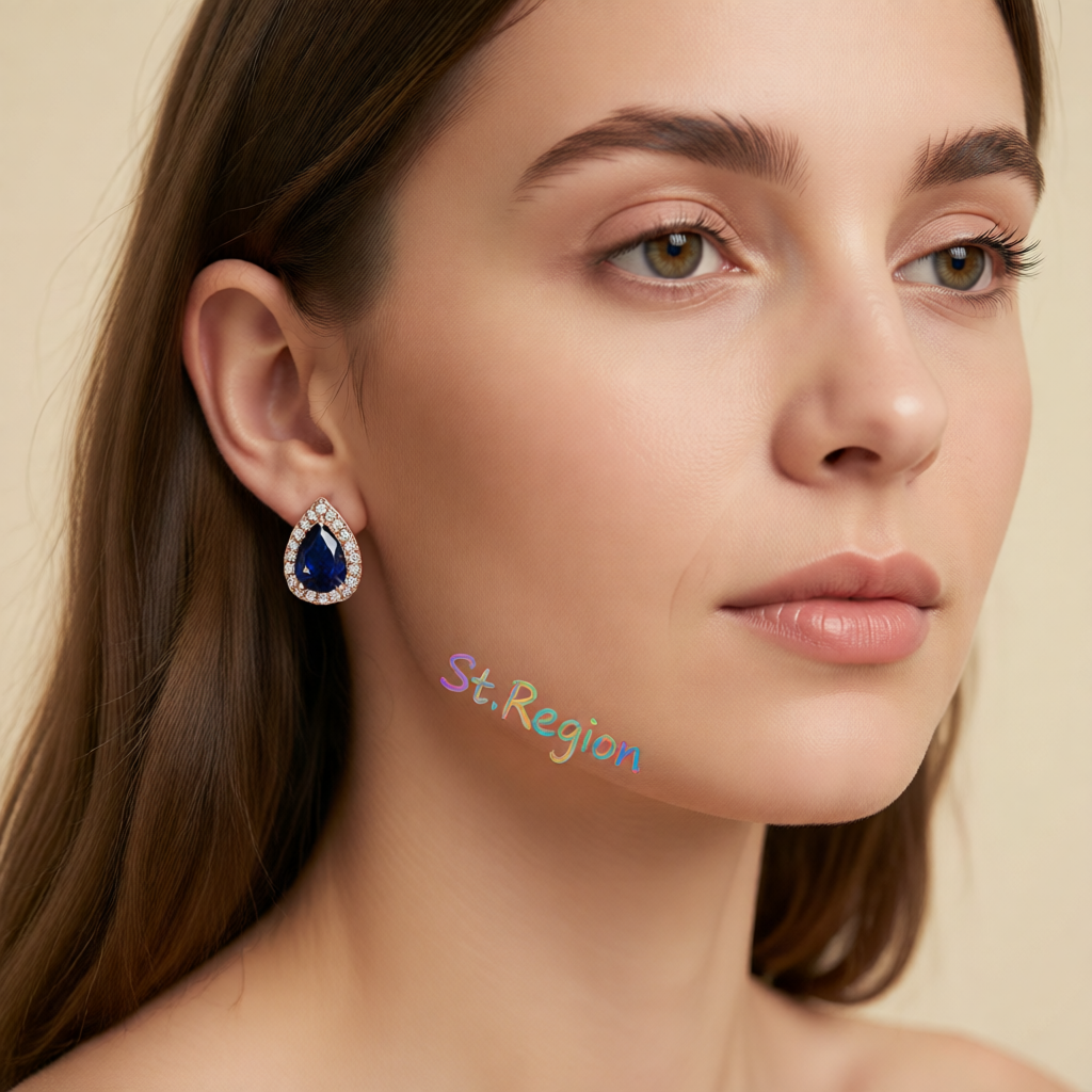 Navy Crystal & Cubic Zirconia Rose Goldtone Halo Teardrop Stud Earrings