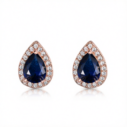 Navy Crystal & Cubic Zirconia Rose Goldtone Halo Teardrop Stud Earrings