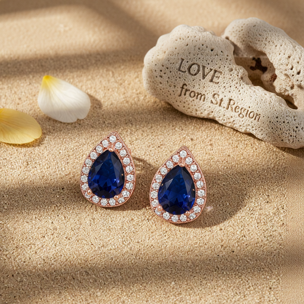 Navy Crystal & Cubic Zirconia Rose Goldtone Halo Teardrop Stud Earrings